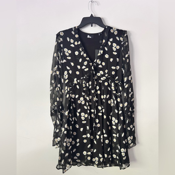 The Kooples NWT 100% Silk Black Daisy Long Sleeve Dress | FR 0 = US 2 - Picture 7 of 13